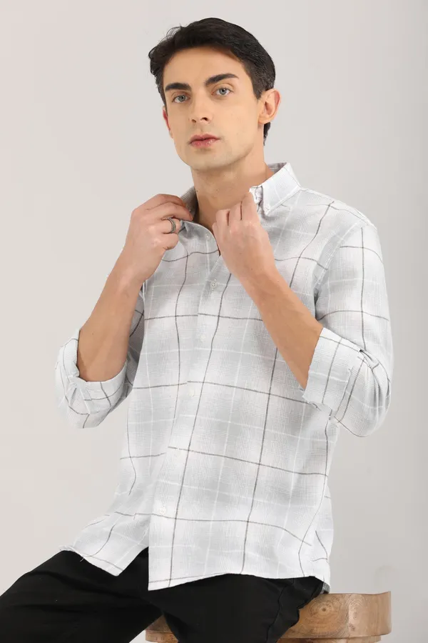 White_Base_With_Light_Brown_Checks_Full_Sleeve_Shirt