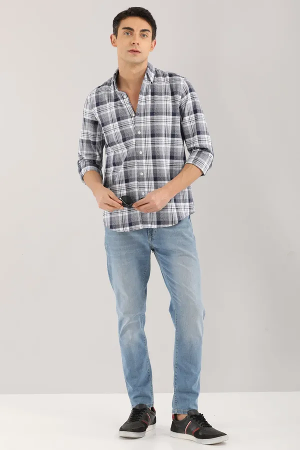 White_Base_With_Navy_Checkered_Full_Sleeve_Shirt