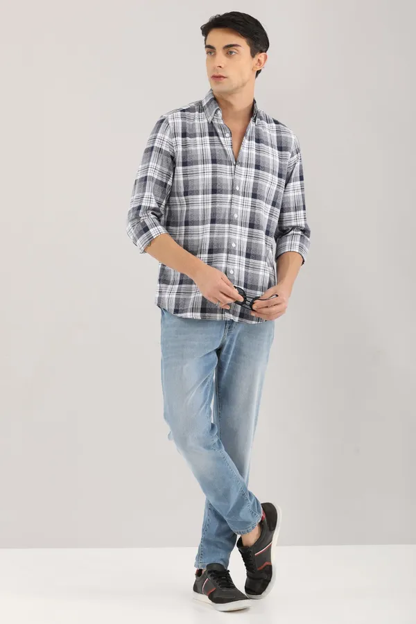 White_Base_With_Navy_Checkered_Full_Sleeve_Shirt