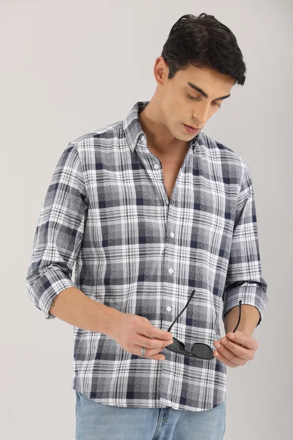 White_Base_With_Navy_Checkered_Full_Sleeve_Shirt