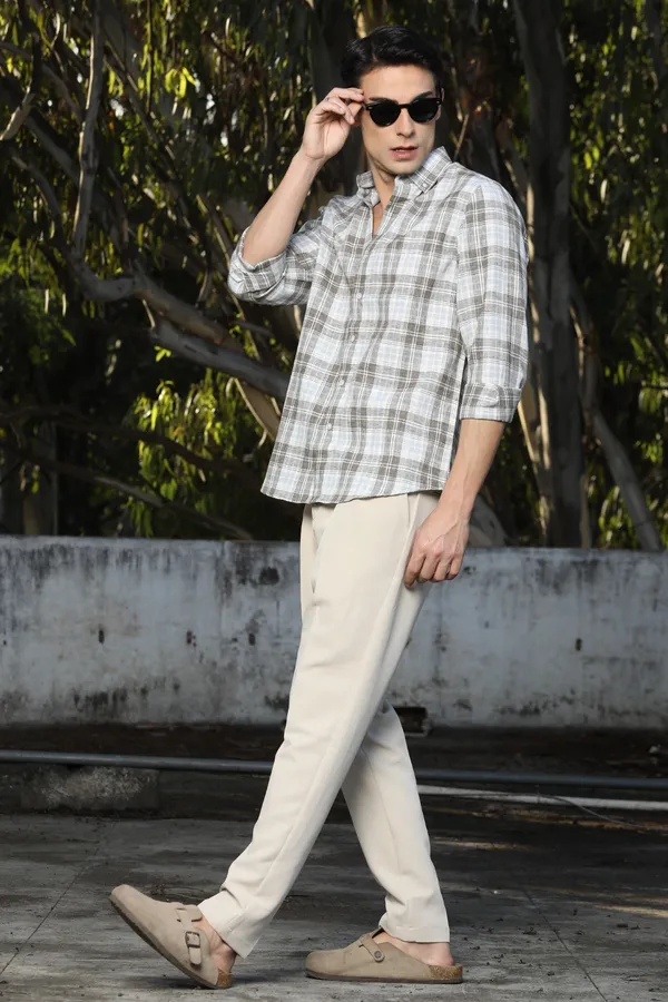 White_With_Soft_Brown_Checks_Full_Sleeve_Shirt
