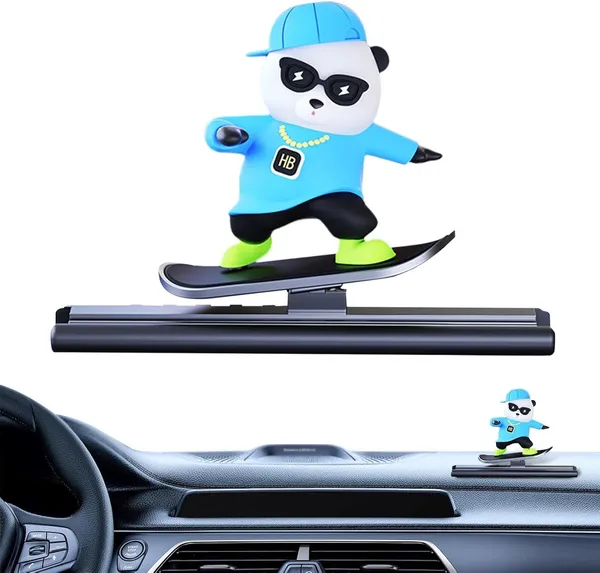 Blue_Skateboard_Panda/Bear_Car_Dashboard_Accessories_With_Temporary_Parking_Card_Number_Plate_Sliding_Teddy