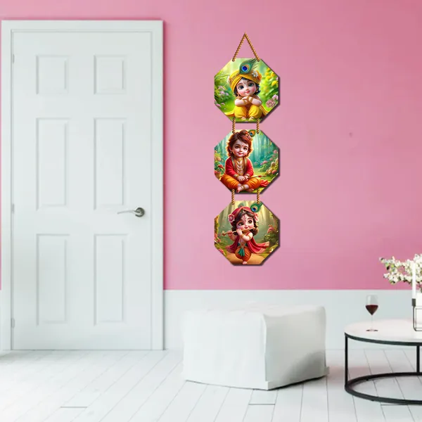 Baby_Krishna_Wall_Hangings_For_Home_Decoration_&_For_Mandir_Decoration_3_Pcs_Hexagon_Wall_Hang_With_Golden_Glitter_Rope_(90X20)Cm