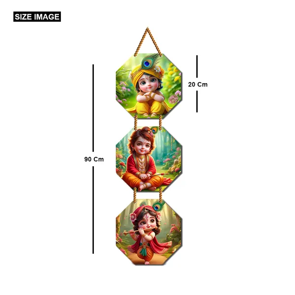 Baby_Krishna_Wall_Hangings_For_Home_Decoration_&_For_Mandir_Decoration_3_Pcs_Hexagon_Wall_Hang_With_Golden_Glitter_Rope_(90X20)Cm