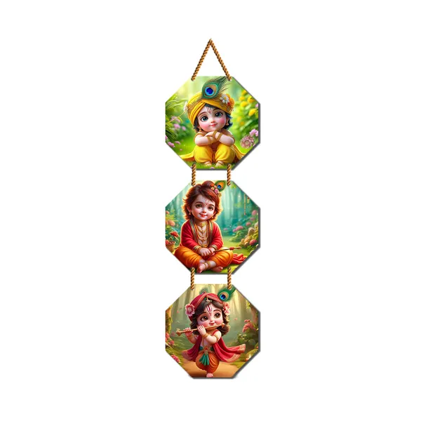 Baby_Krishna_Wall_Hangings_For_Home_Decoration_&_For_Mandir_Decoration_3_Pcs_Hexagon_Wall_Hang_With_Golden_Glitter_Rope_(90X20)Cm