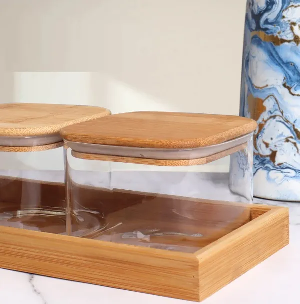 GR8_INDIA_3_Pcs_Square_Clear_High_Borosilicate_Glass_Jar_Set_With_Wood_Tray,_500ml_Airtight_Glass_Container_Serving_Tray_Set