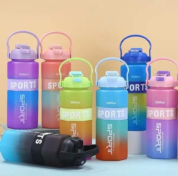 GR8INDIA®_Supercool_3-in-1_Water_Bottle_Set,_2000ML_+_900_ML_+_300_ML_Assorted_Bottles,_Leakproof_Reusable_Drinking_Bottles_with_Multi-Lid_Options,_Durable_Sports/Gym/Travel_Bottle