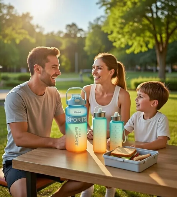GR8INDIA®_Supercool_3-in-1_Water_Bottle_Set,_2000ML_+_900_ML_+_300_ML_Assorted_Bottles,_Leakproof_Reusable_Drinking_Bottles_with_Multi-Lid_Options,_Durable_Sports/Gym/Travel_Bottle