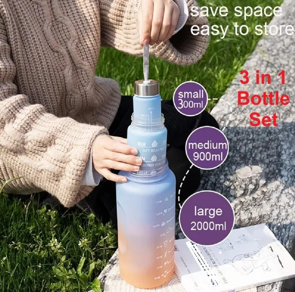 GR8INDIA®_Supercool_3-in-1_Water_Bottle_Set,_2000ML_+_900_ML_+_300_ML_Assorted_Bottles,_Leakproof_Reusable_Drinking_Bottles_with_Multi-Lid_Options,_Durable_Sports/Gym/Travel_Bottle