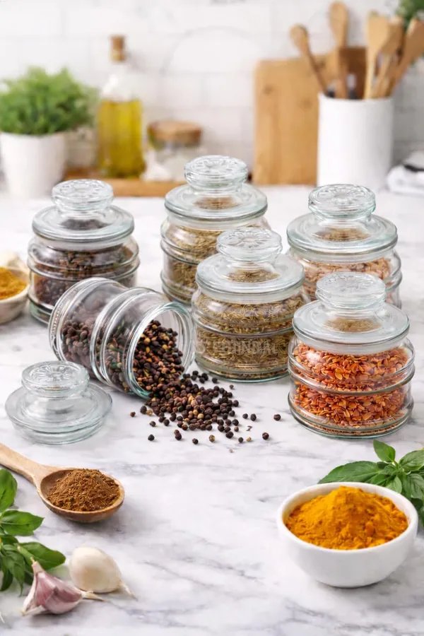 GR8INDIA®_Glass_Storage_Jar_Set_of_6_|_200ml_Airtight_Transparent_Canisters_with_Lid_|_Spice,_Sugar,_Coffee,_Jam,_Honey_&_Pickle_Jar_|_BPA_Free_Premium_Glass