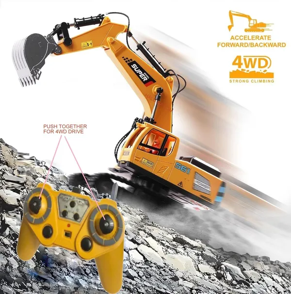 HALO_NATION®_RC_Excavator_1:18_Scale_9_Channel_Remote_Control_Construction_Vehicle_with_Light_&_360�_Rotation_Shovel,_Digger_Truck_with_Smoke_Effect_&_Rechargeable_Battery_Truck