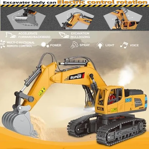 HALO_NATION®_RC_Excavator_1:18_Scale_9_Channel_Remote_Control_Construction_Vehicle_with_Light_&_360�_Rotation_Shovel,_Digger_Truck_with_Smoke_Effect_&_Rechargeable_Battery_Truck
