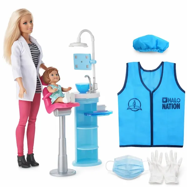 HALO_NATION_®_Doctor_Pretend_Play_Kit_for_Kids_with_Wearable_Doctor_Jacket_|_Dentist_Doll_Playset_with_Chair,_Sink_&_Tools_|_Fancy_Dress_Costume_for_School_Events_|_Ages_3�12