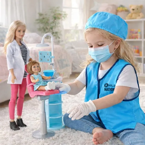 HALO_NATION_®_Doctor_Pretend_Play_Kit_for_Kids_with_Wearable_Doctor_Jacket_|_Dentist_Doll_Playset_with_Chair,_Sink_&_Tools_|_Fancy_Dress_Costume_for_School_Events_|_Ages_3�12