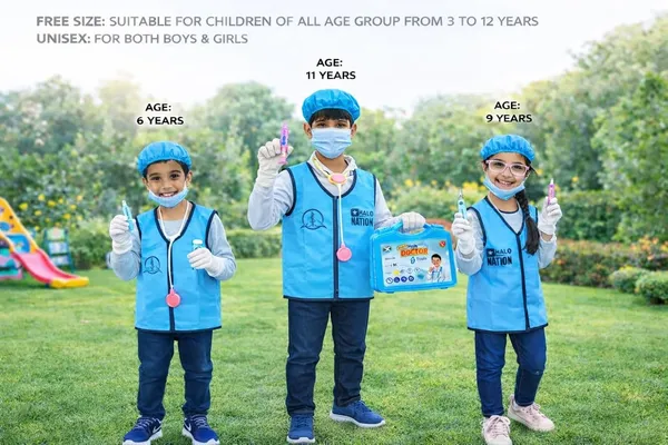 HALONATION_®_Doctor_Pretend_Play_Kit_for_Kids_|_Dress-Up_Jacket,_Cap,_Mask,_Gloves_and_Foldable_Suitcase_Tool_kit_with_7_Pretend_Tools,_(3�12_Yrs)