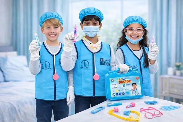 HALONATION_®_Doctor_Pretend_Play_Kit_for_Kids_|_Dress-Up_Jacket,_Cap,_Mask,_Gloves_and_Foldable_Suitcase_Tool_kit_with_7_Pretend_Tools,_(3�12_Yrs)