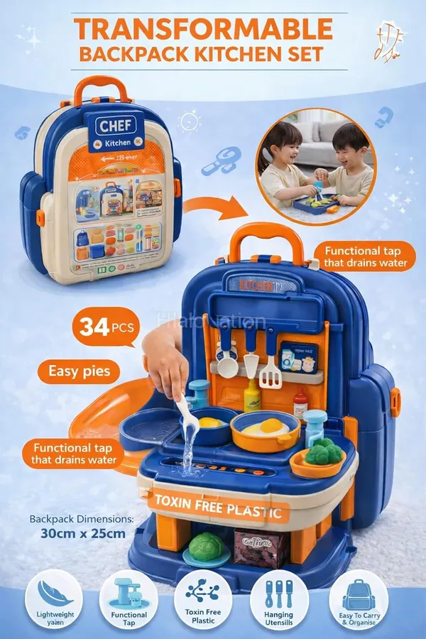 HALO_NATION®_Kids_Backpack_Kitchen_Toy_Set_|_34_Pcs_|_Functional_Water_Tap_Playset_(3+)
