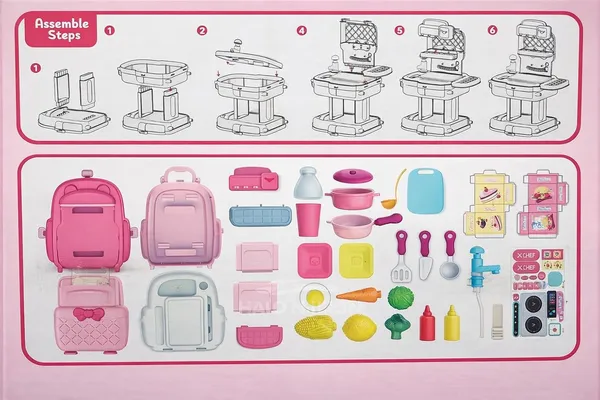 HALO_NATION®_Kids_Portable_Kitchen_Toy_Backpack_with_Real_Water_Tap_|_34_Pcs_Play_Set_(3+)
