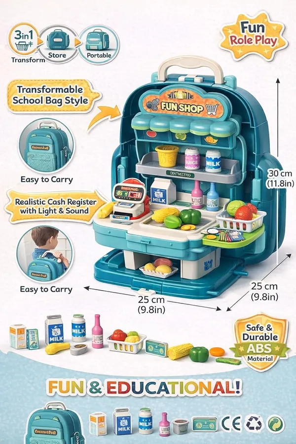 HALO_NATION®_Kids_Grocery_Shop_Toy_Backpack_|_3-in-1_Market_Play_Set_|_37_Pcs_|_Age_3+