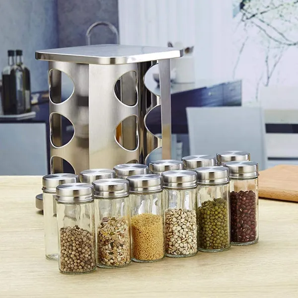 Multicolor_Spice_Bottle_Holder_Revolving_Stainless_Steel_Spice_Rack_Set_12_In_1_Glass_Jar_Multipurpose_Uses_Storage_Set_Condiment_Masala_Rack_Set_Seasoning_Storage_Organization