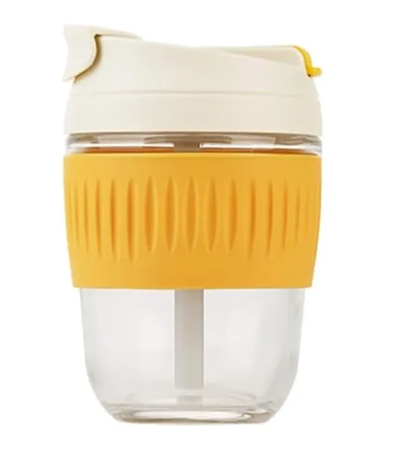 Yellow_Dual_Lid_Reusable_Portable_Leak_Proof_Coffee_Cup_With_Straw_&_Airtight_Lid_High_Temperature_Resistance_Glass_Sipper_With_Silicone_Sleeve_Bpa_Free_Car_Travel_Mason_Jar_350_ML
