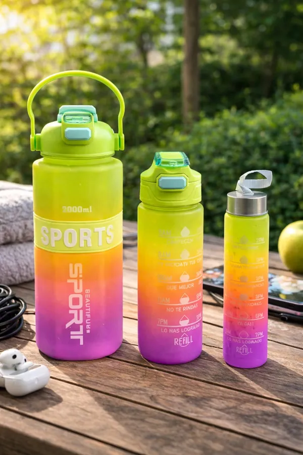 GR8INDIA®_Supercool_3-in-1_Water_Bottle_Set,_2000ML_+_900_ML_+_300_ML_Assorted_Bottles,_Leakproof_Reusable_Drinking_Bottles_with_Multi-Lid_Options,_Durable_Sports/Gym/Travel_Bottle