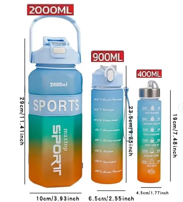 GR8INDIA®_Supercool_3-in-1_Water_Bottle_Set,_2000ML_+_900_ML_+_300_ML_Assorted_Bottles,_Leakproof_Reusable_Drinking_Bottles_with_Multi-Lid_Options,_Durable_Sports/Gym/Travel_Bottle