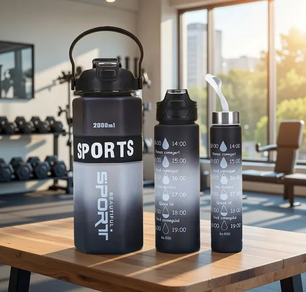 GR8INDIA®_Supercool_3-in-1_Water_Bottle_Set,_2000ML_+_900_ML_+_300_ML_Assorted_Bottles,_Leakproof_Reusable_Drinking_Bottles_with_Multi-Lid_Options,_Durable_Sports/Gym/Travel_Bottle