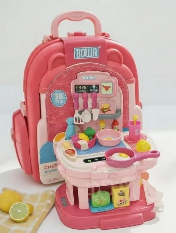 HALO_NATION®_Kids_Portable_Kitchen_Toy_Backpack_with_Real_Water_Tap_|_34_Pcs_Play_Set_(3+)