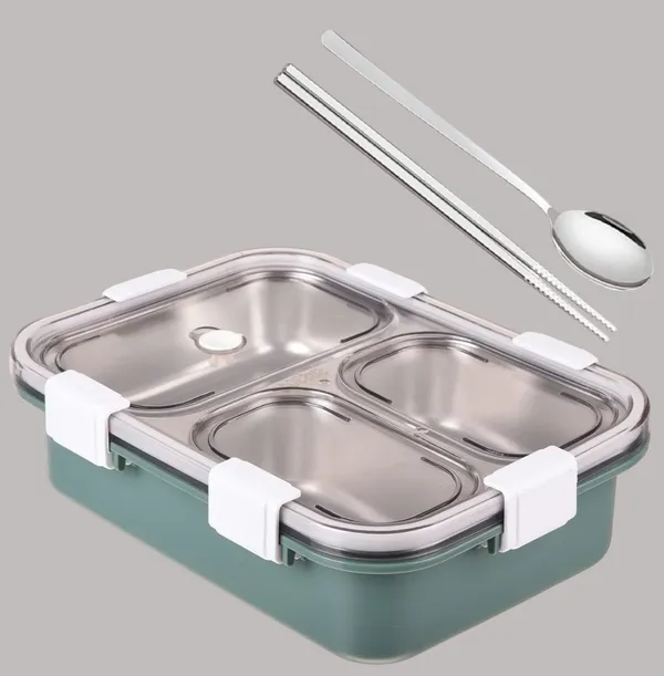 Green_Leak_Proof_Tiffin_3_Compartment_Stainless_Steel_Lunch_Box_With_Steel_Cutlery_750ML