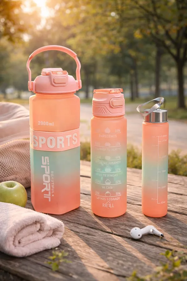 GR8INDIA®_Supercool_3-in-1_Water_Bottle_Set,_2000ML_+_900_ML_+_300_ML_Assorted_Bottles,_Leakproof_Reusable_Drinking_Bottles_with_Multi-Lid_Options,_Durable_Sports/Gym/Travel_Bottle