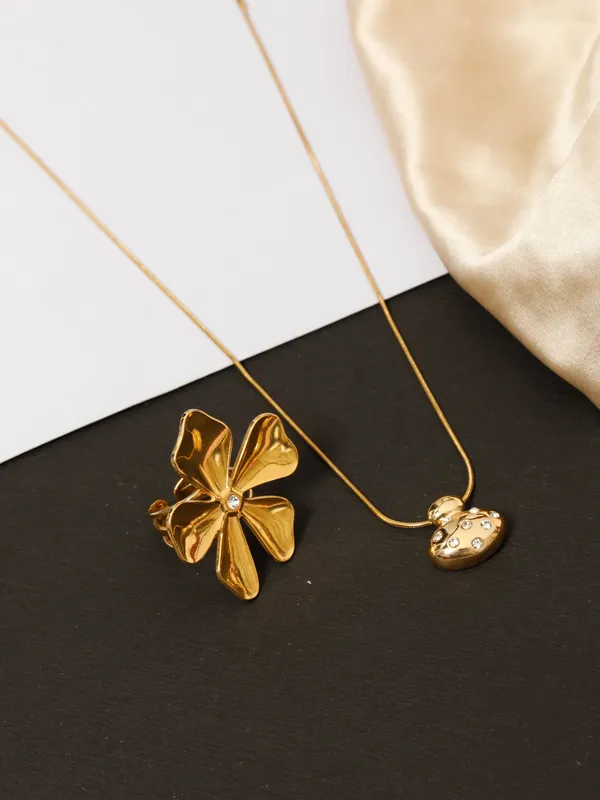Demifine_Jewellery_Gold_Alloy_Premium_&_Elegant_Pendant_&_Rings_For_Women_&_Girls_(Set_Of_2)