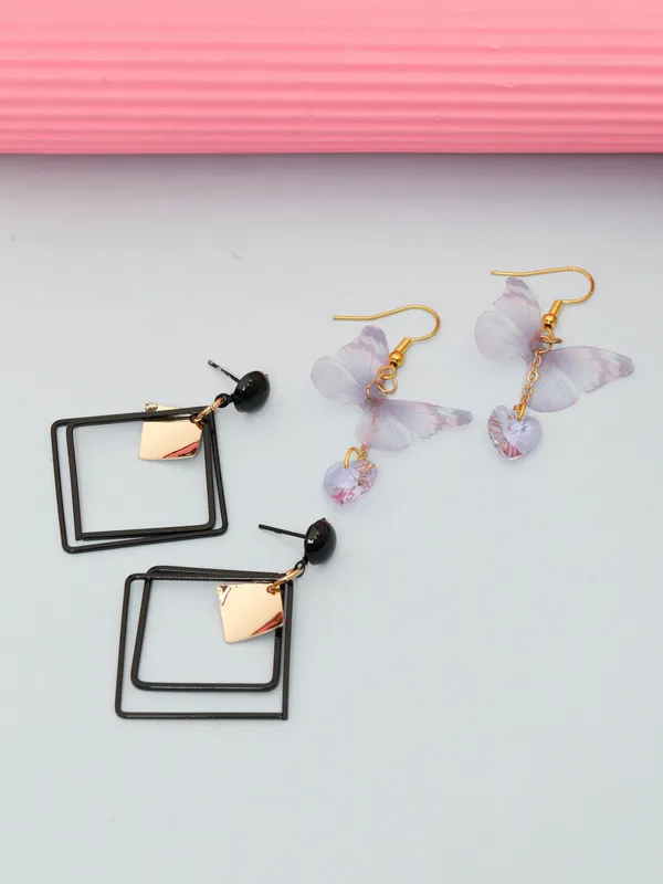Demifine_Jewellery_Black_,_Purple_&_Silver_Stainless_Steel_Premium_&_Elegant_Earrings_For_Women_&_Girls_(Set_Of_4)