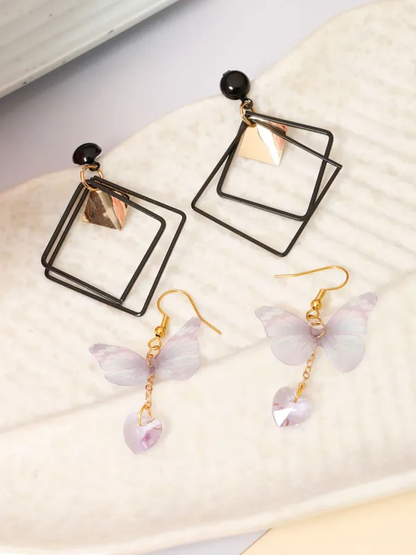 Demifine_Jewellery_Black_,_Purple_&_Silver_Stainless_Steel_Premium_&_Elegant_Earrings_For_Women_&_Girls_(Set_Of_4)