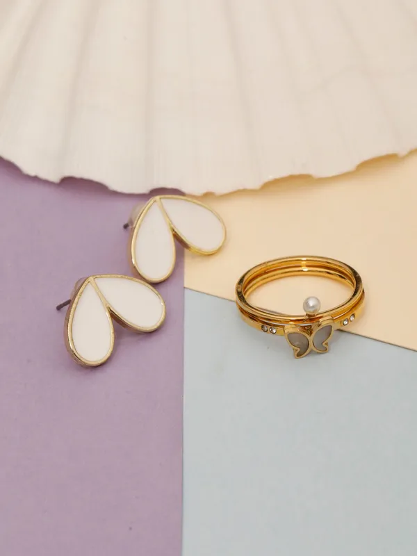 Demifine_Jewellery_White_&_Gold_Alloy_Premium_&_Elegant_Earrings_&_Rings_For_Women_&_Girls_(Set_Of_4)