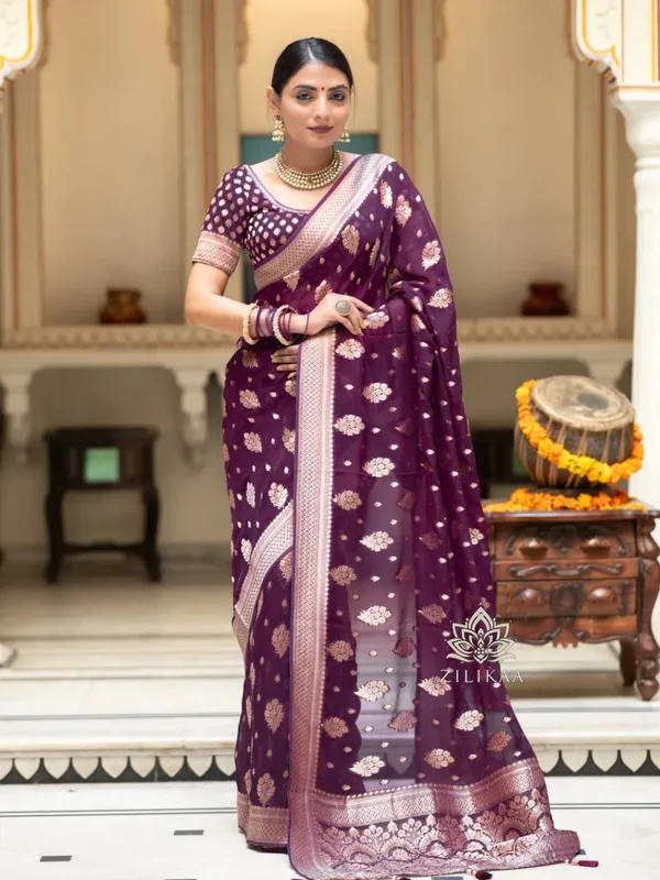 Wine_Silk_Jacquard_Saree_For_Women