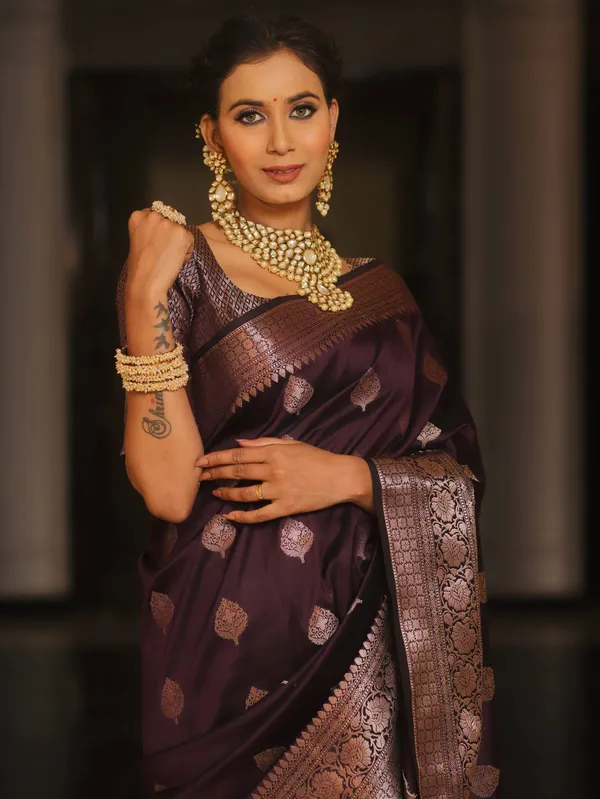 Coffee_Silk_Jacquard_Saree_For_Women