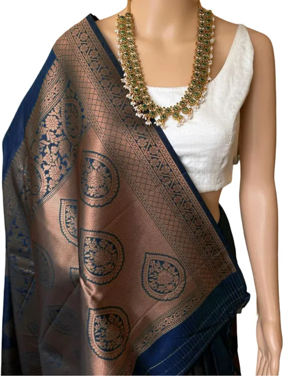Navy_Blue_Silk_Jacquard_Saree_For_Women