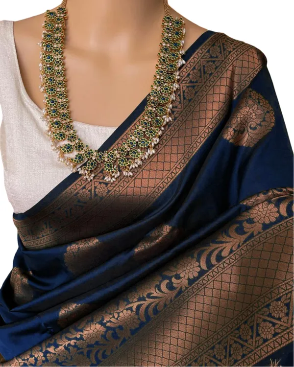 Navy_Blue_Silk_Jacquard_Saree_For_Women