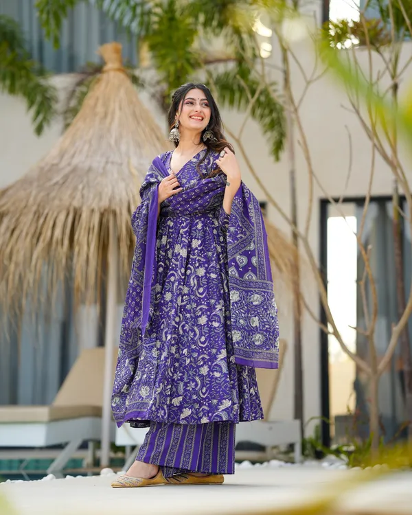Elegant_Purple_Floral_Print_Cotton_Suit_Set_with_Pant_&_Dupatta