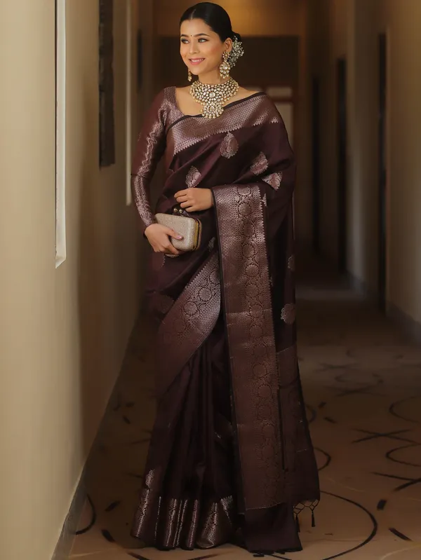 Maroon_Silk_Jacquard_Saree_For_Women