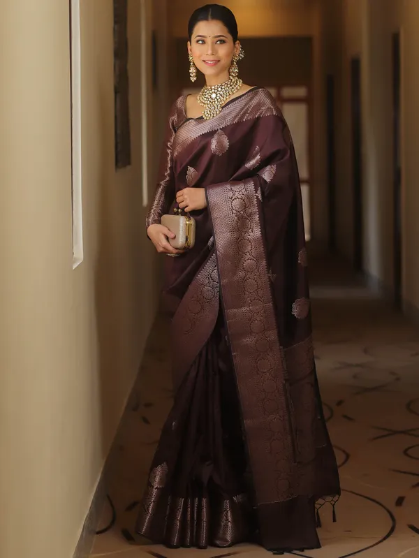 Maroon_Silk_Jacquard_Saree_For_Women