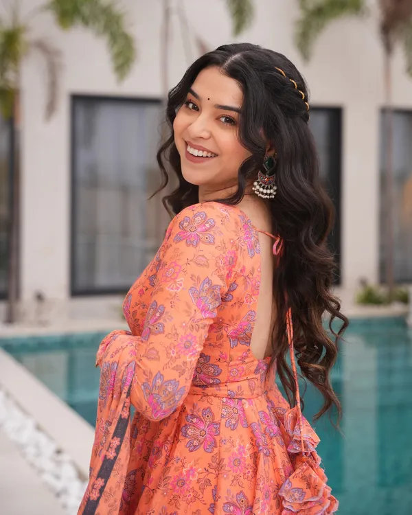 Peach_Orange_Floral_Anarkali3_Piece__Kurti_Set_with_Dupatta_For_Women