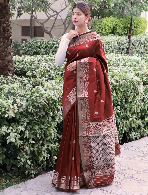 Maroon_Silk_Jacquard_Saree_For_Women