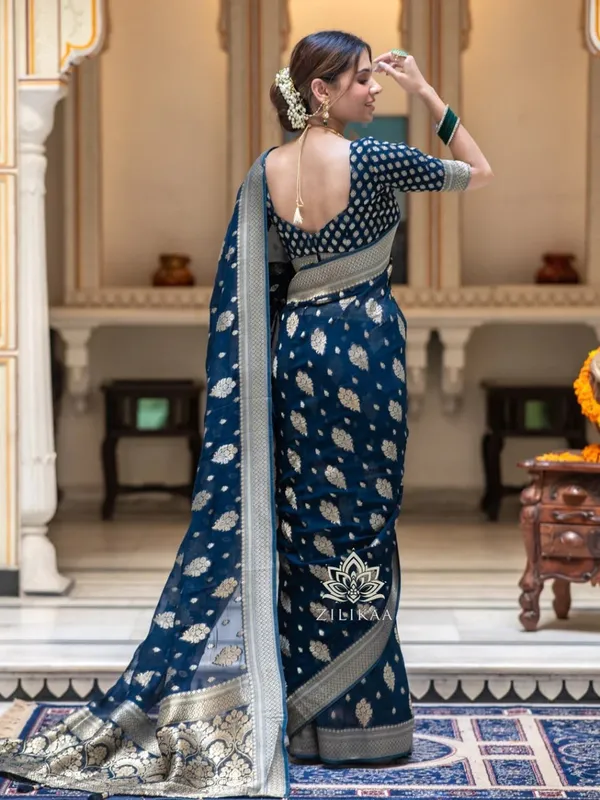 Navy_Blue_Silk_Jacquard_Saree_For_Women