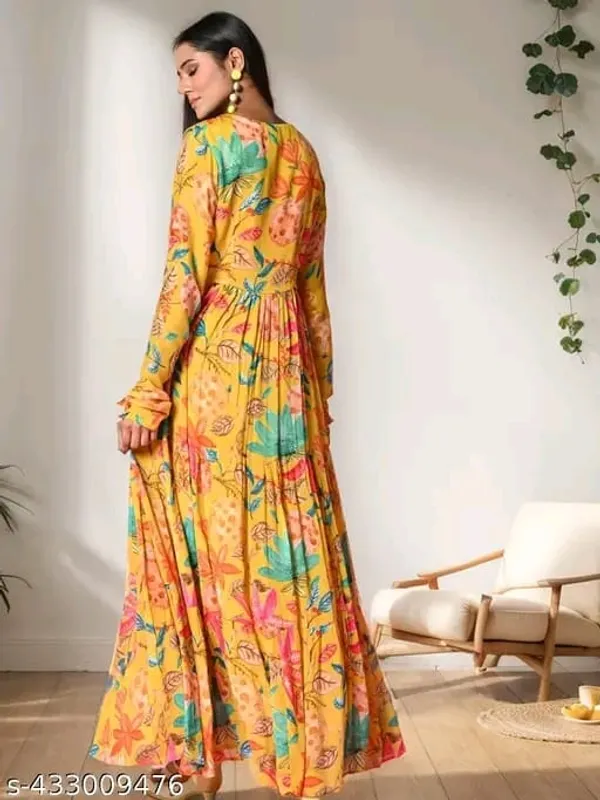 Yellow_Floral_Georgette_Anarkali_3_Piece__Kurti_Set_with_Dupatta_For_Women