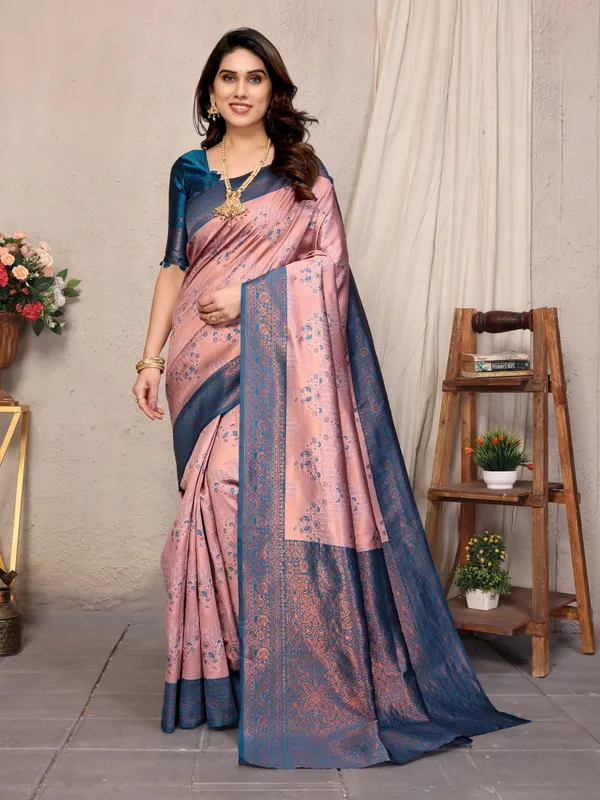 Pink_Blue_Silk_Jacquard_Saree_For_Women