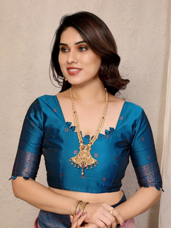 Pink_Blue_Silk_Jacquard_Saree_For_Women