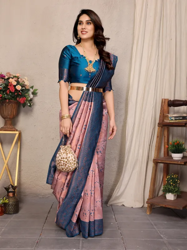 Pink_Blue_Silk_Jacquard_Saree_For_Women