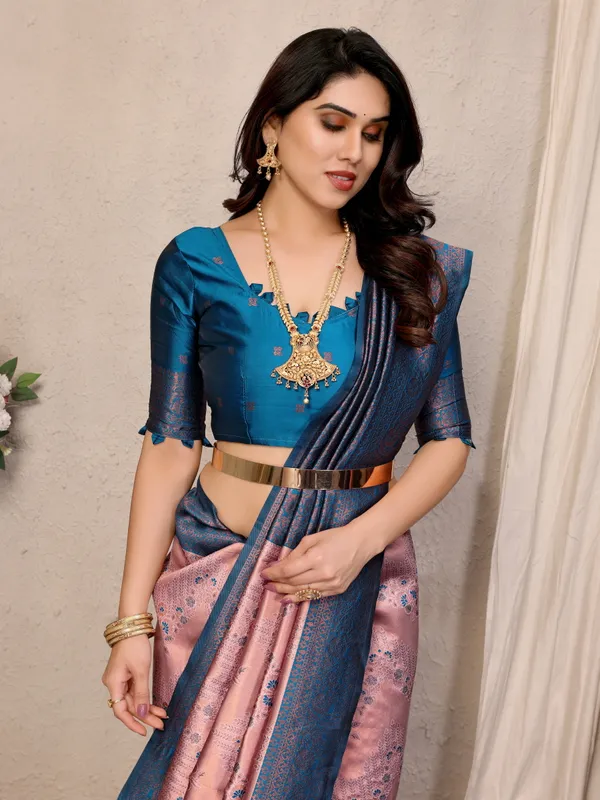 Pink_Blue_Silk_Jacquard_Saree_For_Women